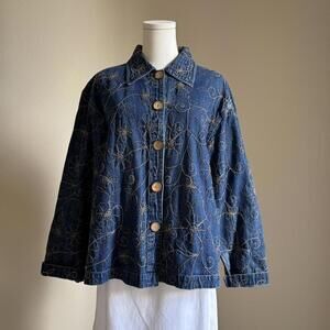 Vintage denim floral embroidered jacket